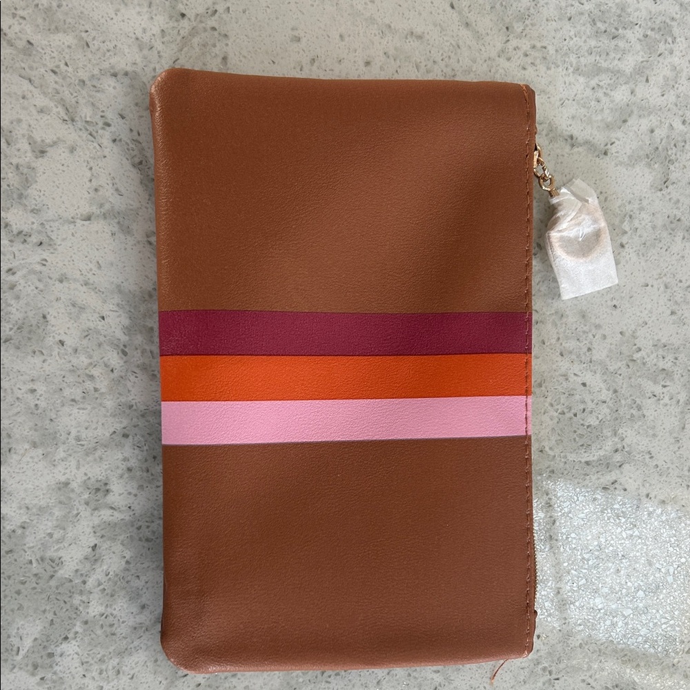 Chic Brown Clutch with Vibrant Stripes